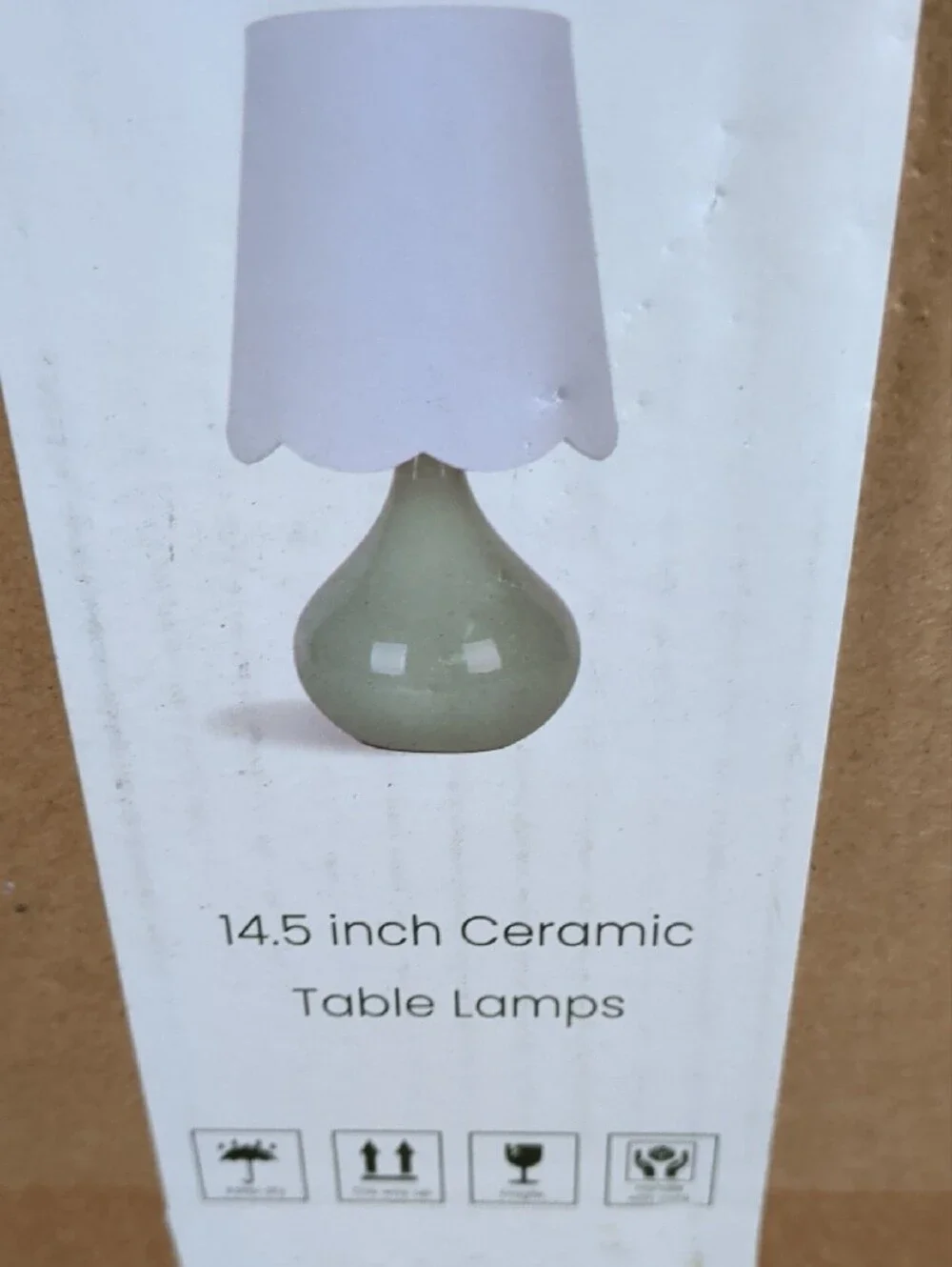 Scalloped White Shade Table Lamp with Glossy Pale Green Base